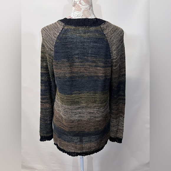 CURIO NY‎ Black and taupe blended open knit sweater size L - Picture 3 of 13